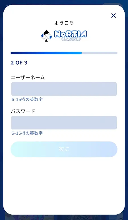 ノルティアカジノ登録画面②